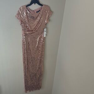 Adrianna Papell Rose Gold Sequin Maxi Dress